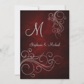 Elegant Red Silver Monogram Wedding Invitation (Front)