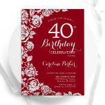 Elegant Red Silver Roses 40th Birthday Party Invitation<br><div class="desc">Red silver floral 40th birthday party invitation. Elegant design featuring roses,  faux silver foil and typography script font. Trendy invite card perfect for a stylish female bday celebration. Can be customized to any age. Printed Zazzle invitations or instant download digital printable template.</div>