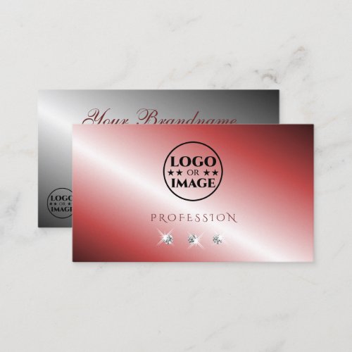 Elegant Red Silver Sparkling Diamonds with Logo Business Card