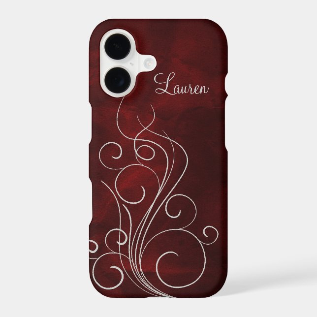 Elegant Red Silver Swirl Case-Mate iPhone Case (Back)