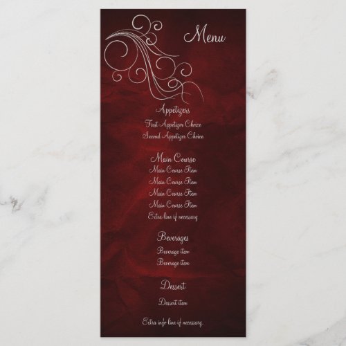 Elegant Red Silver Wedding Menu Rack Card