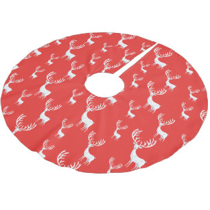 Elegant Red Snow Deer Moose merry Xmas Pattern Brushed Polyester Tree Skirt