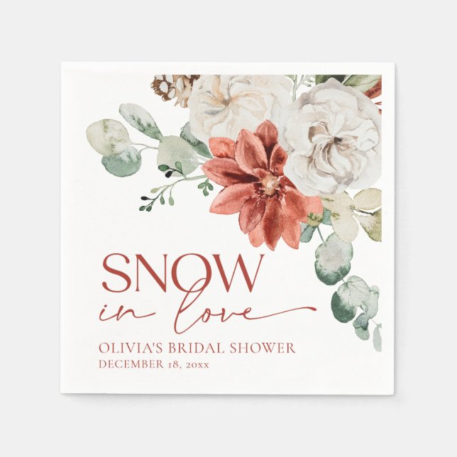 Elegant Red Snow in Love Winter Bridal Shower Napkins (Front)