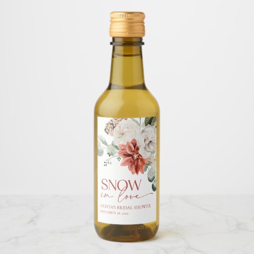 Elegant Red Snow in Love Winter Bridal Shower Wine Label | Zazzle