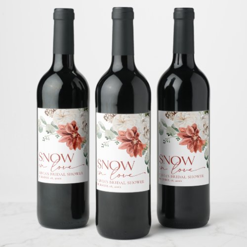 Elegant Red Snow in Love Winter Bridal Shower Wine Label
