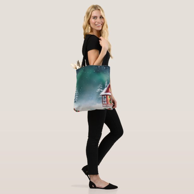 Elegant red Snow merry Christmas pine tree Holiday Tote Bag (On Model)