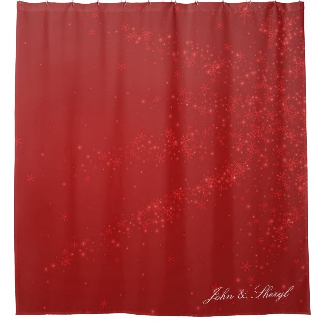 Elegant Red Snowflake Christmas Shower Curtain (Front)