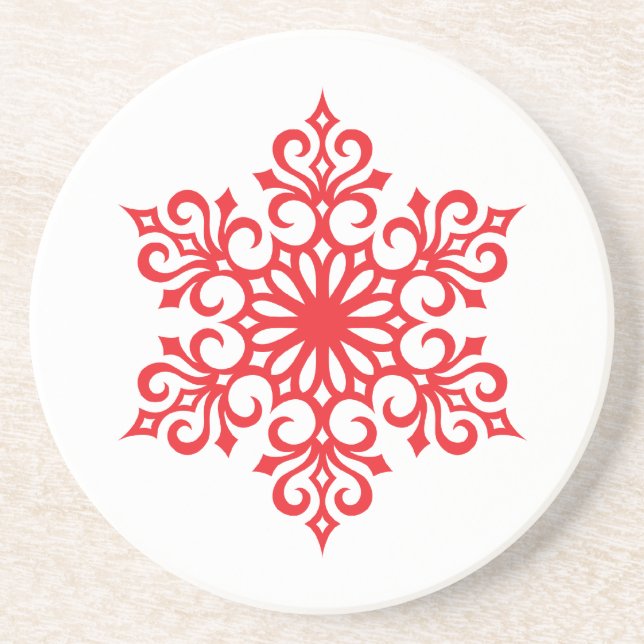 Elegant Red Snowflake Coasters (Front)
