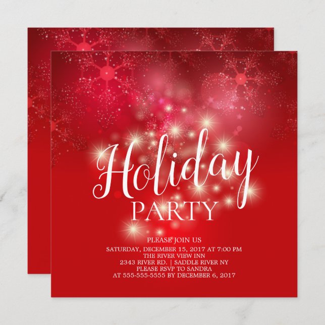 Elegant Red Snowflakes Holiday Party Invitation (Front/Back)