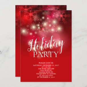 Elegant Red Snowflakes Holiday Party Invitation