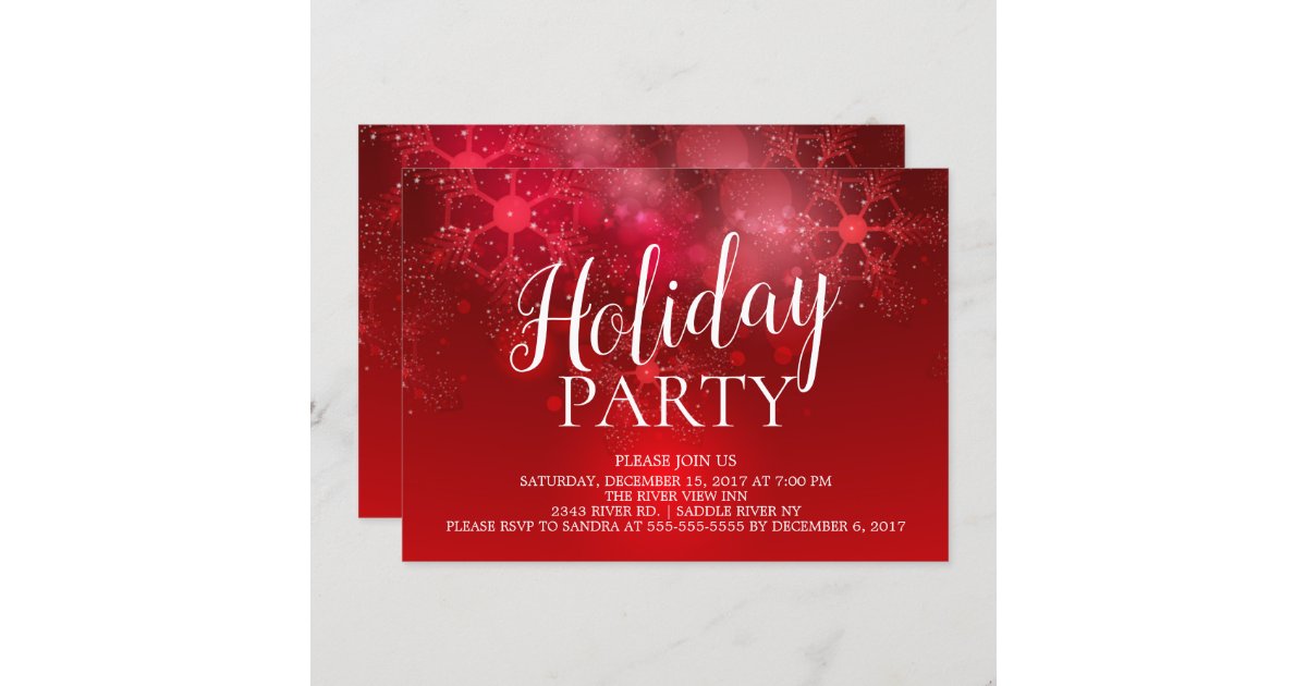 Elegant Red Snowflakes Holiday Party Invitation | Zazzle