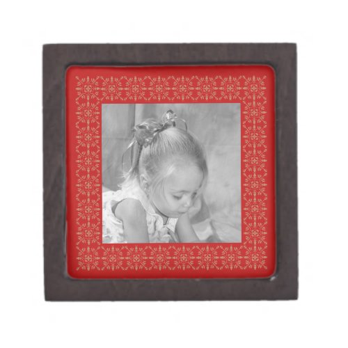 Elegant Red Snowflakes Winter Pattern Photo Gift Box