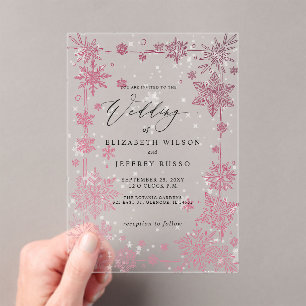 Elegant Red snowflakes Winter Wedding Acrylic Invitations
