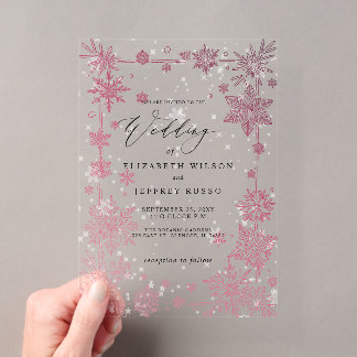 Elegant Red snowflakes Winter Wedding Acrylic Invitations