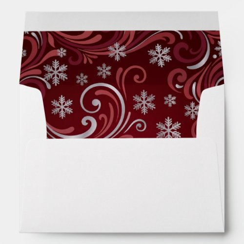 Elegant Red Snowflakes Winter Wedding Envelope