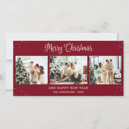 Elegant Red Snowy Photo Merry Christmas Cards