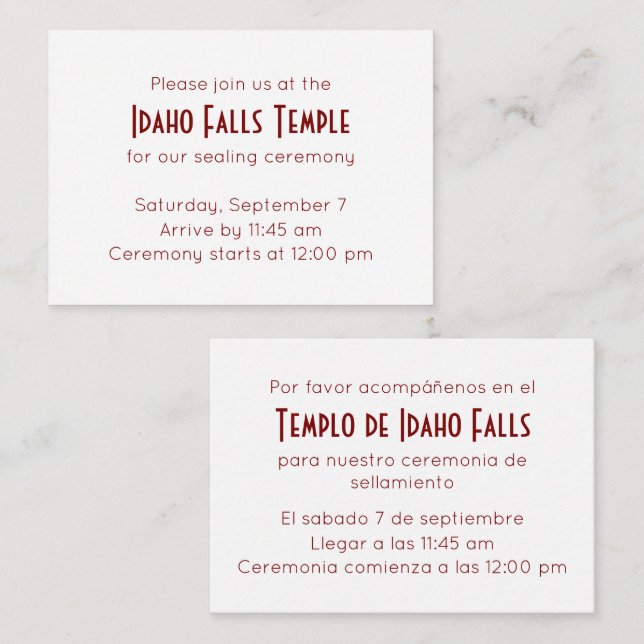 Elegant Red Spanish-English Temple Sealing Invite (Front/Back)