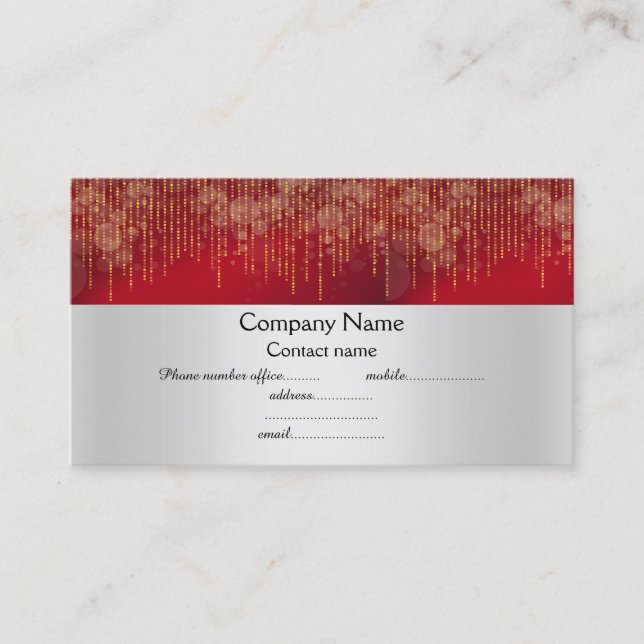 elegant red sparkle gold business business card (Front)