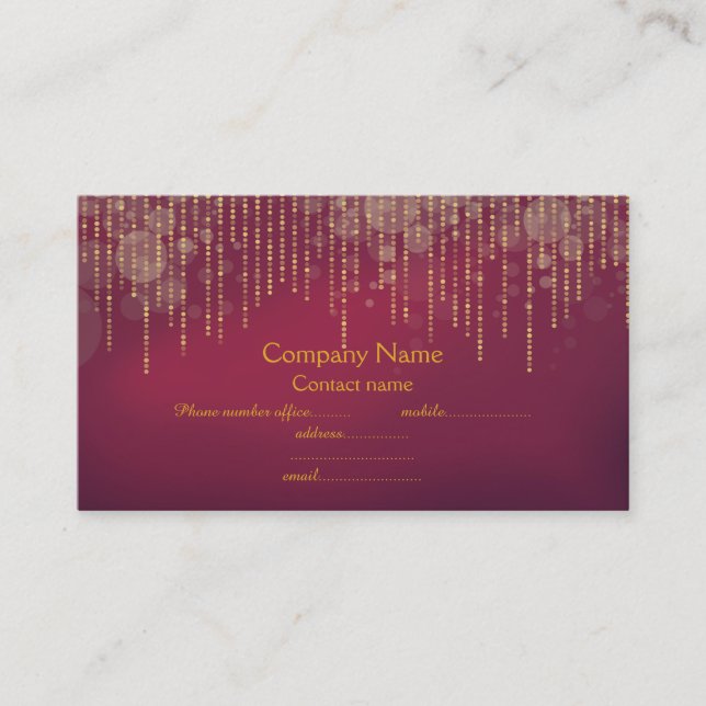 elegant red sparkle gold business maroon card (Front)