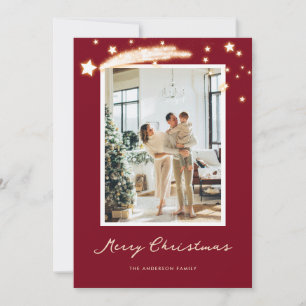 Elegant Red Starry Photo Christmas Cards