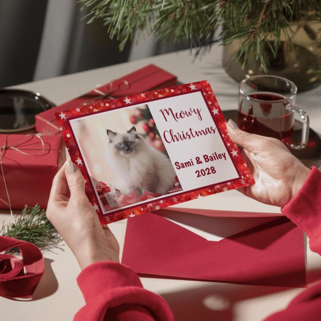 Elegant Red Stars Holiday Photo (Elegant Red Holiday Photo Personalized Card)