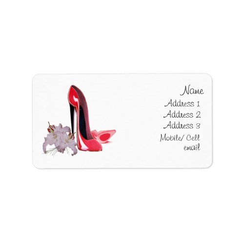 Elegant Red Stiletto Shoes and Lilies  Label