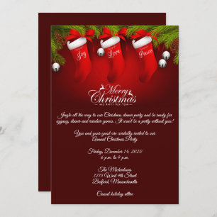 Elegant Red Stockings Christmas Party Invitation
