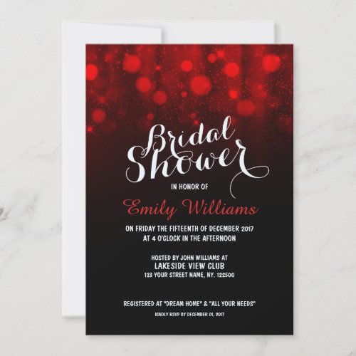 Elegant red string lights bokeh bridal shower invitation