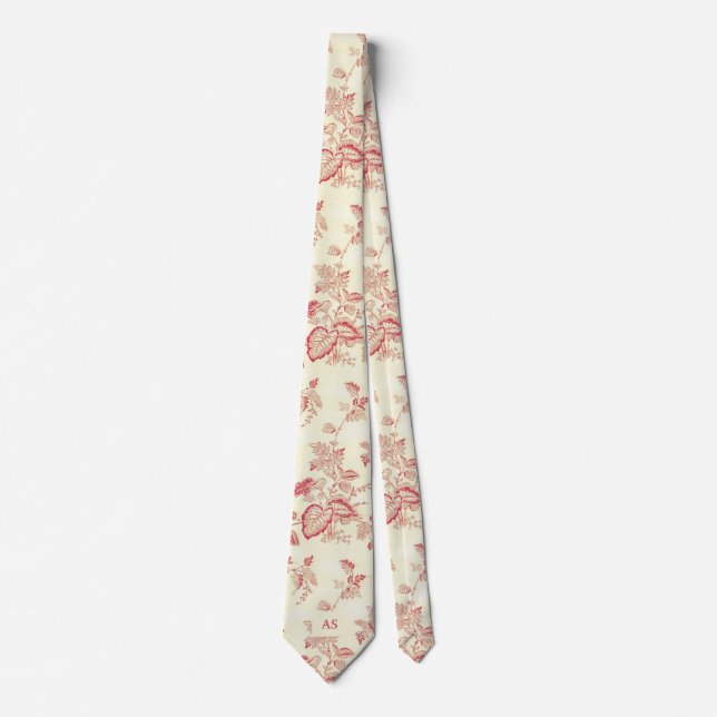 Elegant, Red Strings of Hearts | Floral Monogram Neck Tie (Front)