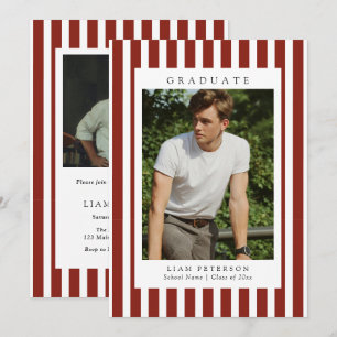 Elegant Red Stripes 2 Photo Graduation Party Invitation