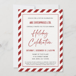 Elegant Red Stripes Christmas Holiday Celebration Invitation