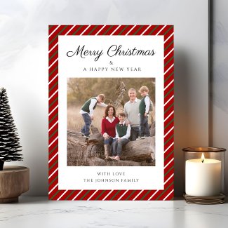Elegant Red Stripes Photo Christmas