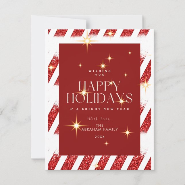 Elegant Red Stripes Sparkling Christmas Non-Photo  Holiday Card (Front)
