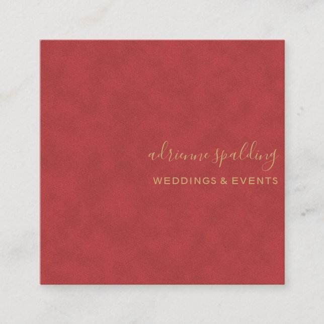 Elegant Red Suede Leather Texture Professional Square Business Card (Front)