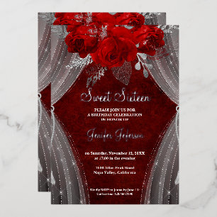 Elegant red Sweet Sixteen Invitation Foil Invitation