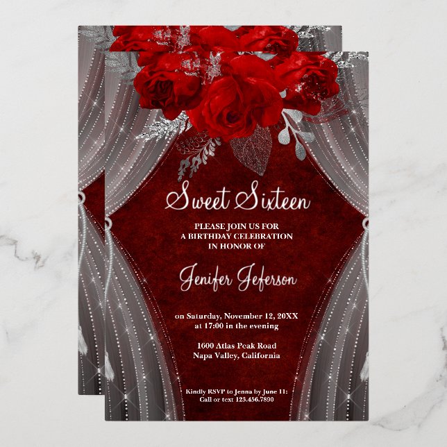 Elegant red Sweet Sixteen Invitation Foil Invitation (Front/Back)