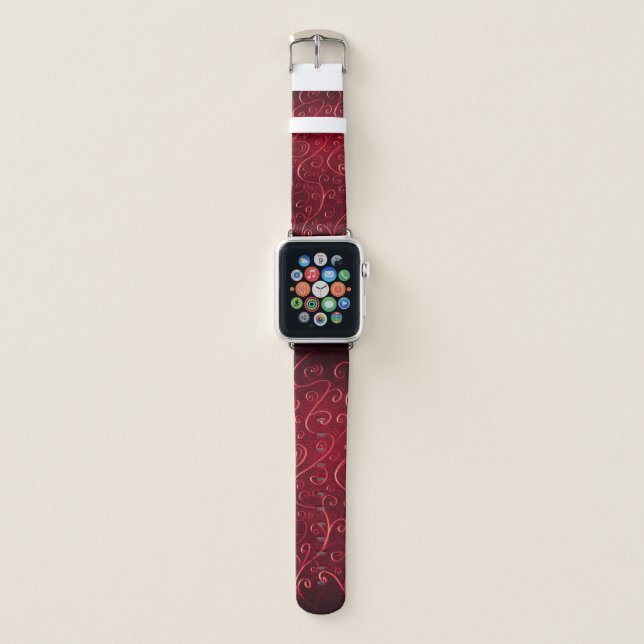 Elegant Red Swirl Pattern Apple Watch Band (Front)