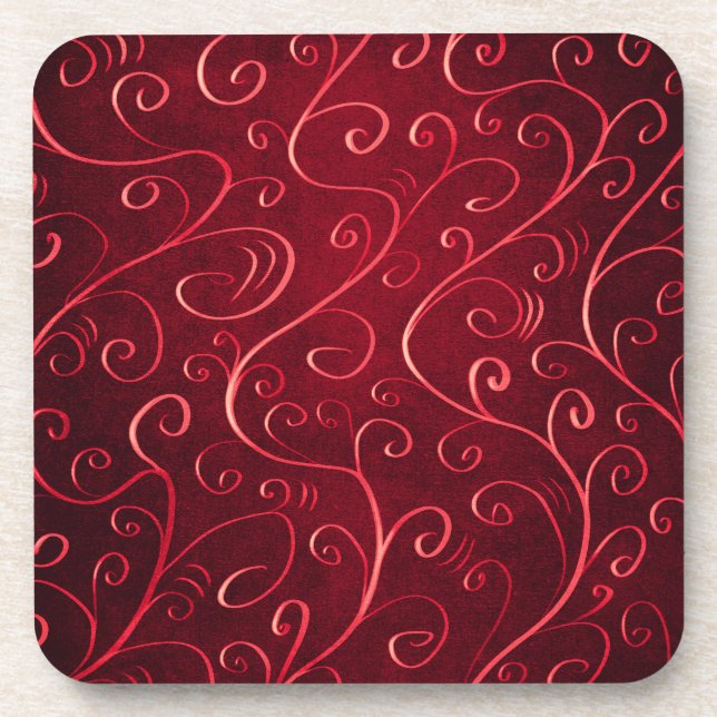 Elegant Red Swirl Pattern Drink Coaster (Front)