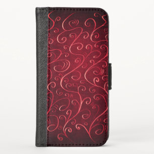 Elegant Red Swirl Pattern iPhone X Wallet Case