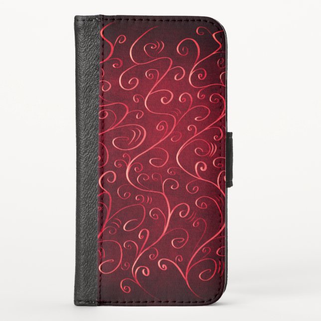 Elegant Red Swirl Pattern iPhone Wallet Case (Front)