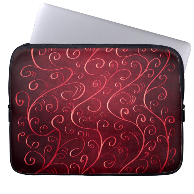 Elegant Red Swirl Pattern Laptop Sleeve (Front)