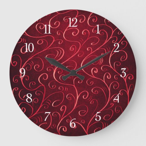 Elegant Red Swirl Pattern Large Clock