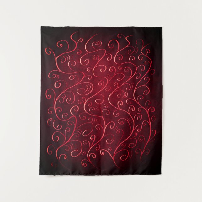 Elegant Red Swirl Pattern Tapestry (Front)