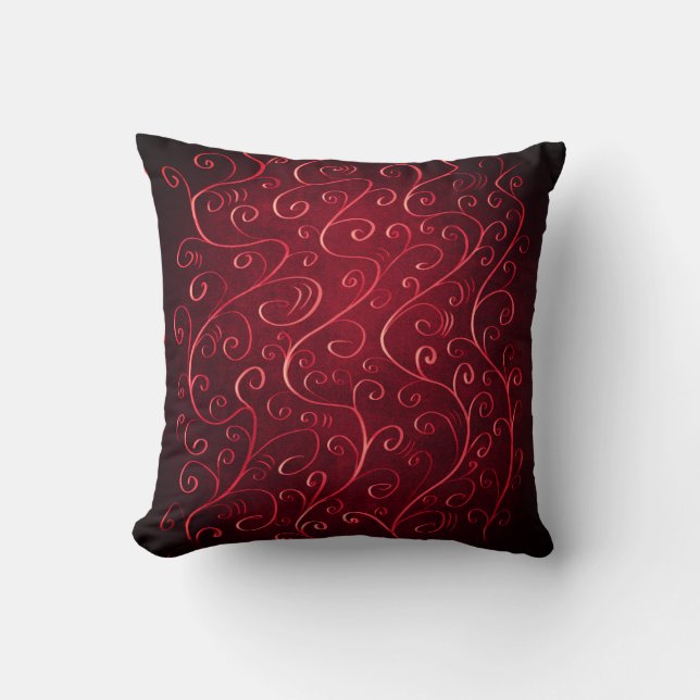 Elegant Red Swirl Pattern Throw Pillow (Front)