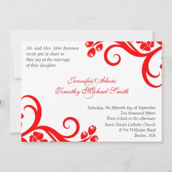 Elegant Red Swirl Wedding Invitation by Jamene at Zazzle