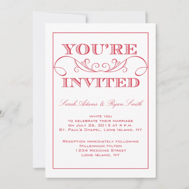 Elegant Red Swirl Wedding Invitation (Front)