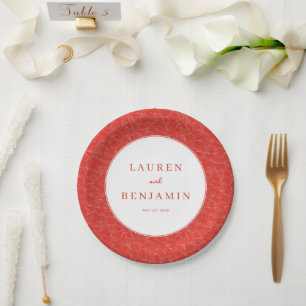 Elegant Red Swirling Texture Paper Plates