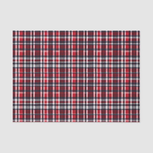 Elegant Red Tartan Check Plaid Patterned Christmas Tissue Paper (Front)