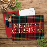 Elegant Red Tartan Christmas Photo Real Foil Card<br><div class="desc">This elegant holiday photo card features a classic red tartan plaid background and "Merriest Christmas" in gold foil on the front. On the back you will find a festive red background, one photo, and elegant text. The gold foil on this card really shines and adds that extra special touch to...</div>