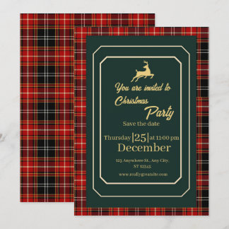 Elegant Red Tartan Plaid Christmas Party  Invitation
